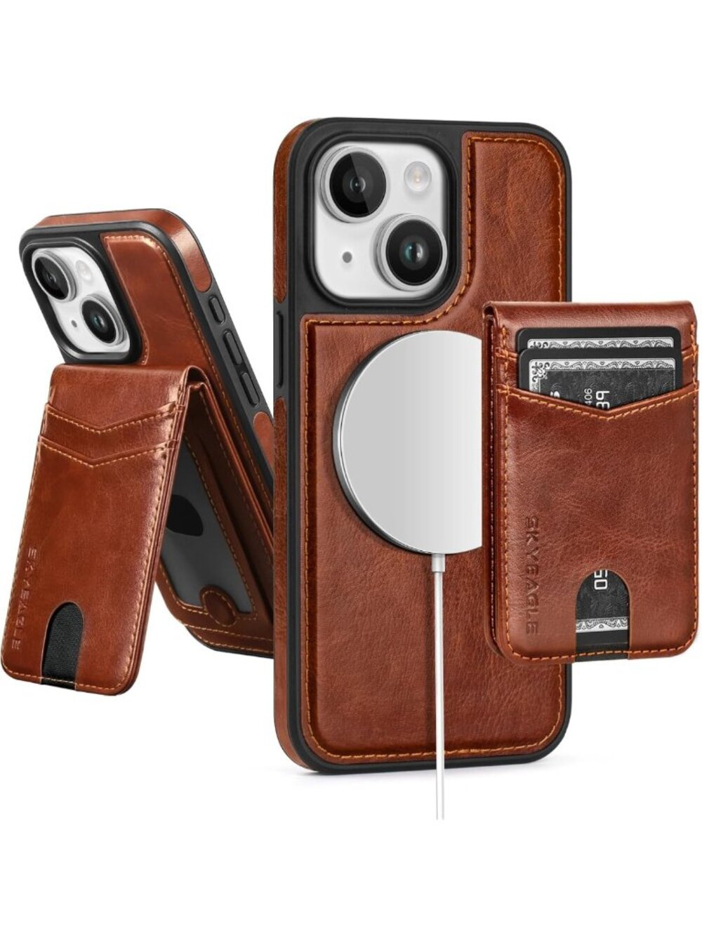 SkyEagle for Compatible Magsafe 2 in 1 Detachable iPhone 15 Wallet Case with